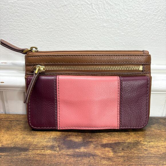 Fossil Molly Clutch Wallet Wine Multi Colored Brown Leather Card Holder - Picture 10 of 10
